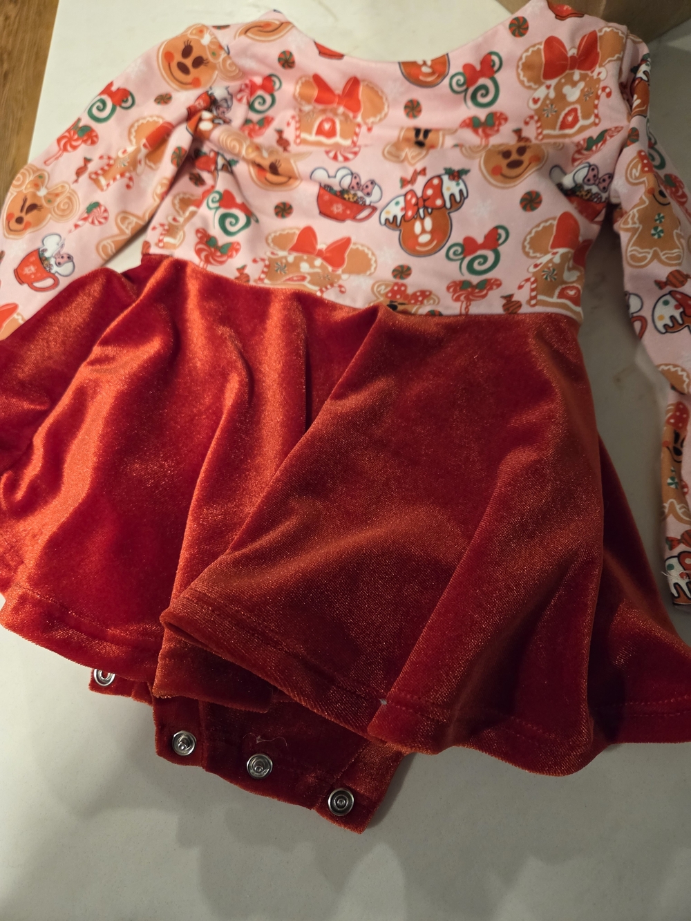 Girls' Red Velvet Skirted Bottoms with Disney Cookie & Candy Christmas Print
